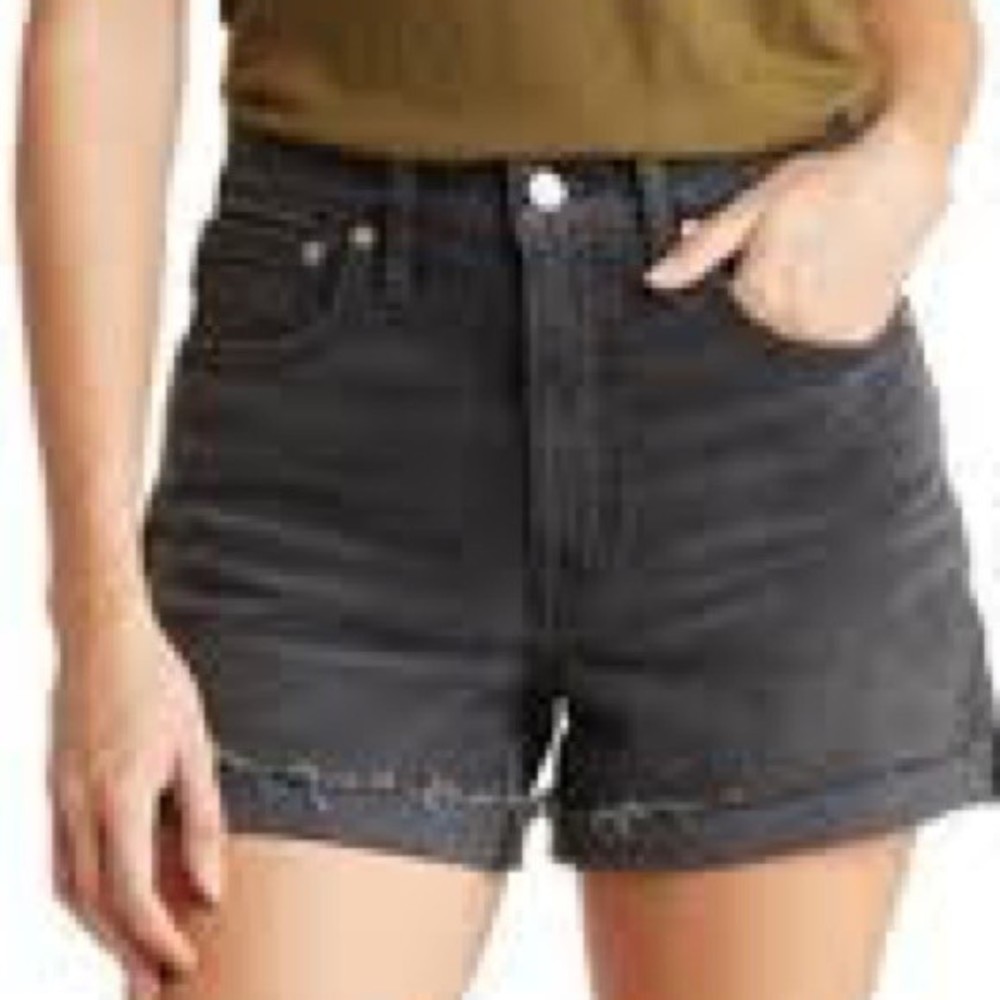 MADEWELL Canadine Dark Gray Cuffed Raw Hem High Rise Denim Jean Shorts W24